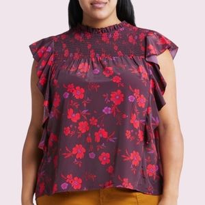 NEW Sanctuary Lily Red Floral Smocked Flutter Sleeve Office Top Plus Size 2X